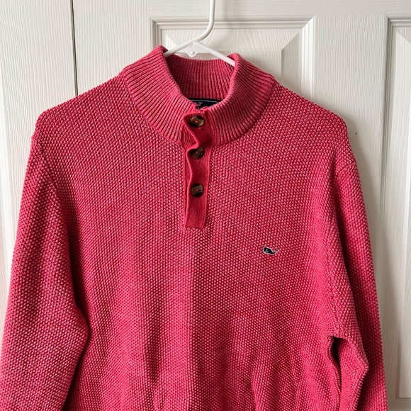 Vineyard Vines 1/4 Button Cotton Sweater Pink Men's Large - Picture 2 of 4